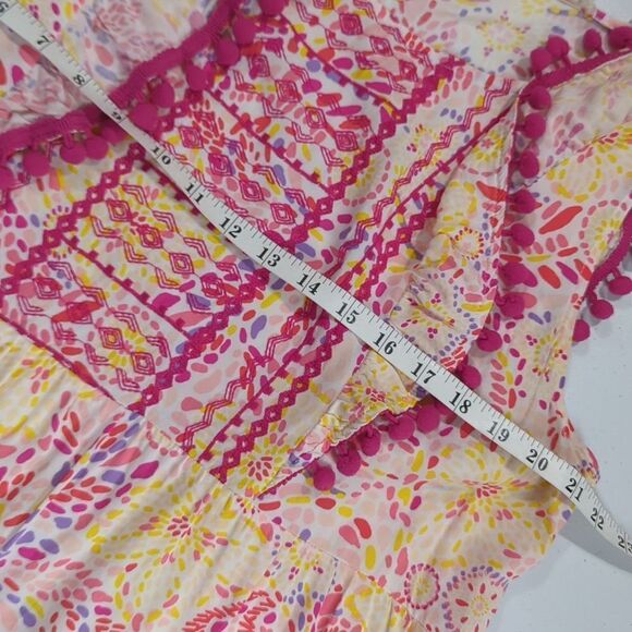 Savanna Jane Top Womens 1X Pink Printed PomPom Sleeveless Blouse Boho - Picture 8 of 9